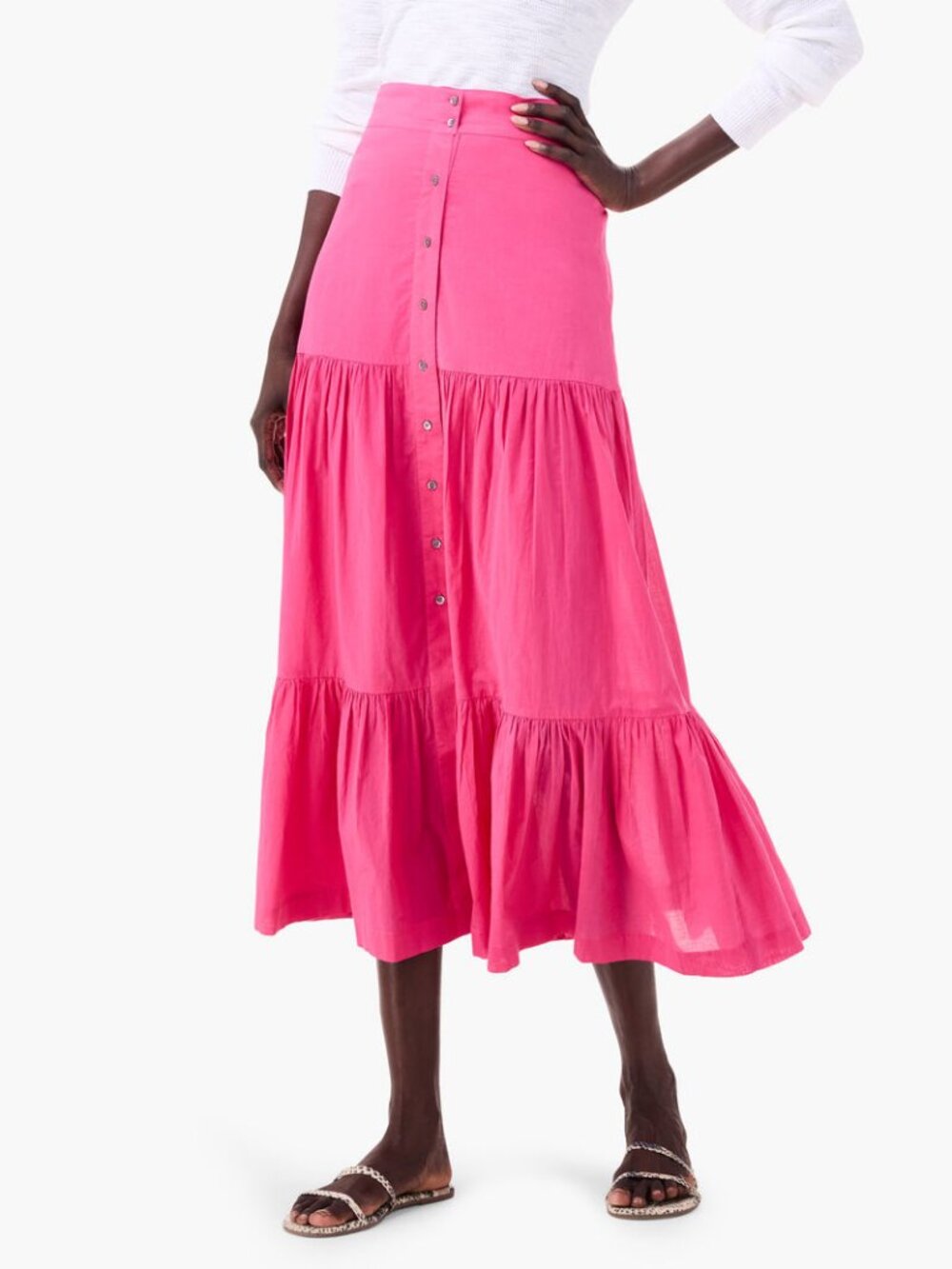 Nic+Zoe Tiered Cotton Midi Skirt in Wild Pink